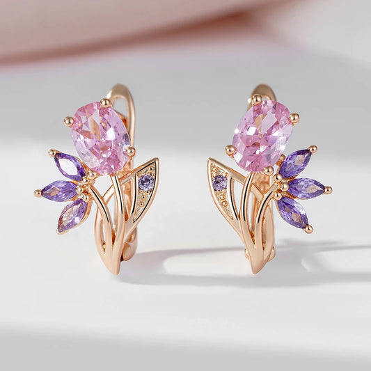 SYOUJYO Purple Natural Zircon Flower Drop Earrings