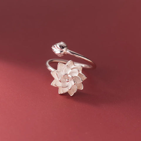 925 Sterling Silver White Lotus Adjustable Rings For Women Engagement Wedding Vintage Luxury Jewelry Accessories Wholesale