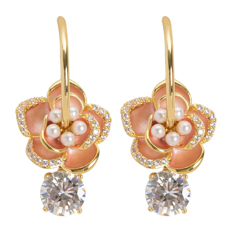 Elegant French Style Pearl Floral Stud Earrings