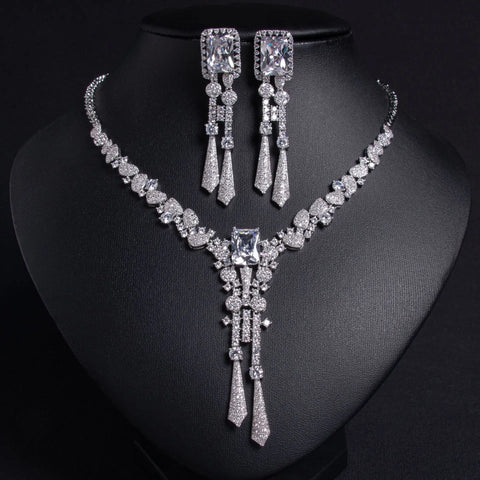 High Quality American Dubai Engagement Jewelry Sets Bridal Accessories Wedding Party Cubic Zircon Necklace Earrings Set