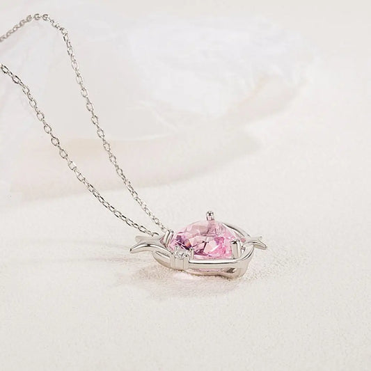 Pink Heart Pendant Necklace for Women Lovers Rhinestione Clavicle Chain Chocker Female Cute Crystal Moonstone Necklace Jewl F7K6