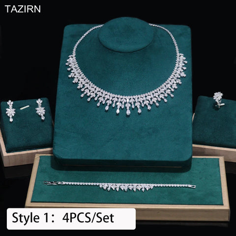 TAZIRN Africa Dubai Nigeria 5A Cubic Zirconia 2/4PCS Jewelry Set For Women Wedding Party Luxury Crystal Jewelry Accessories Gift