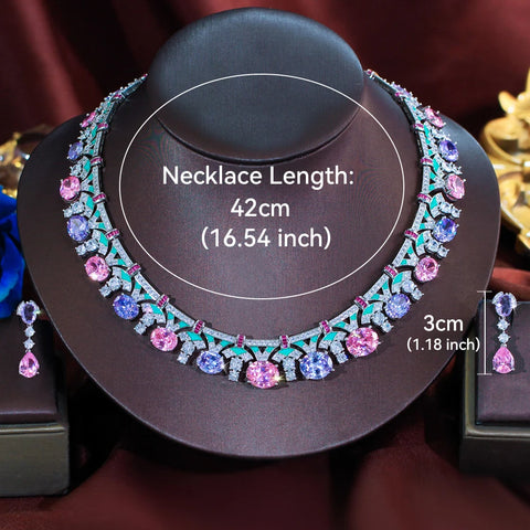 ThreeGraces Delicate Shiny Pink Purple Zirconia Green Enamel Luxury Bridal Wedding Prom Jewelry Set for Women Accessories T1070