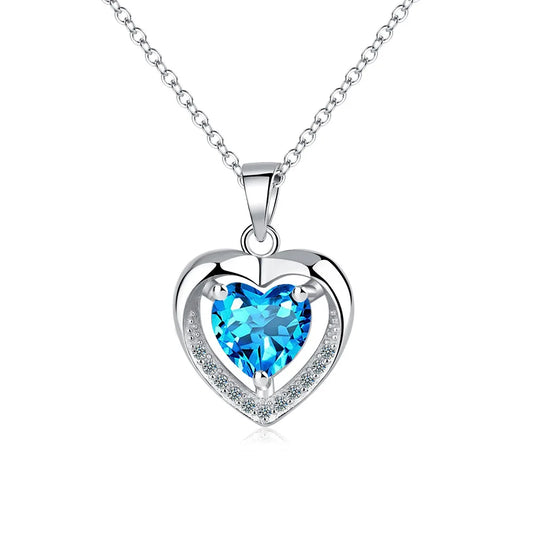 925 Sterling Silver Heart Blue Zircon Choker Necklaces For Women  Jewelry Accessories Wholesale Argent 925 GaaBou Jewellery