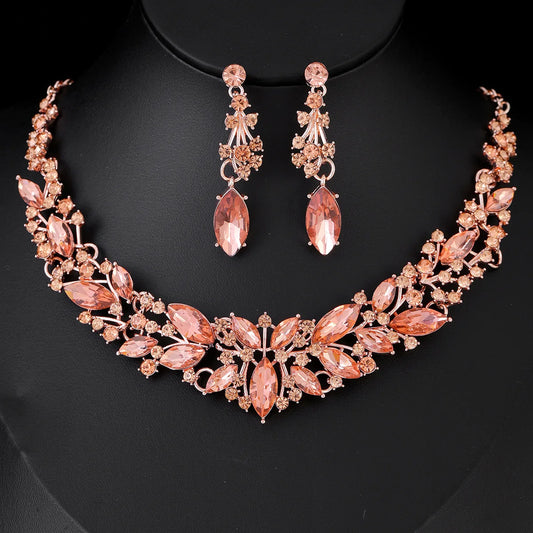 Luxury Women Necklace Earrings Set High-end Crystal Earrings Necklace Jewelry Set Bridal Wedding Party Banquet Wear Jewelry Gift