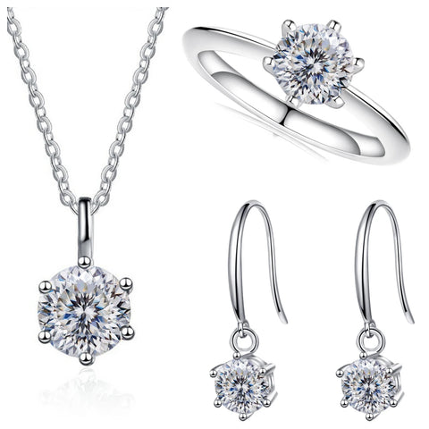 Total 2.5ct Solitaire 925 Sterling Silver moissanite Jewelry set for charm lady  for Women Fine Jewelry dating party gift