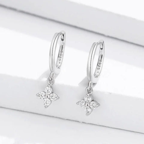 ANENJERY Zircon Flower Pendant Hoop Earrings