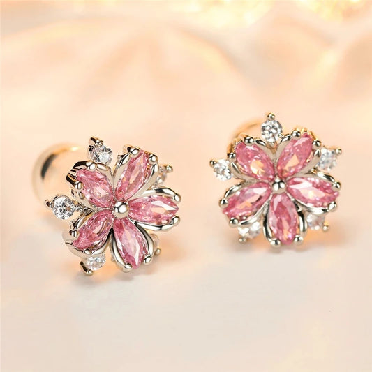 Luxury Female Pink Zircon Stone Earrings