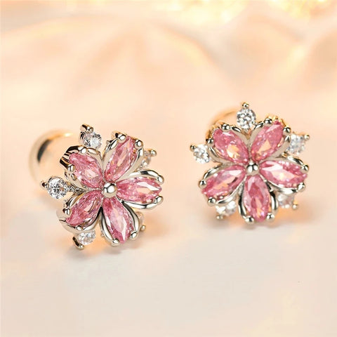 Luxury Female Pink Zircon Stone Earrings