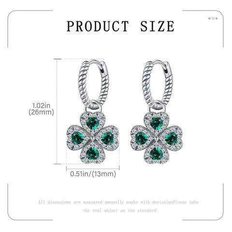 925 Sterling Silver Elegant Sparkling Lucky Clover Hoops Earring