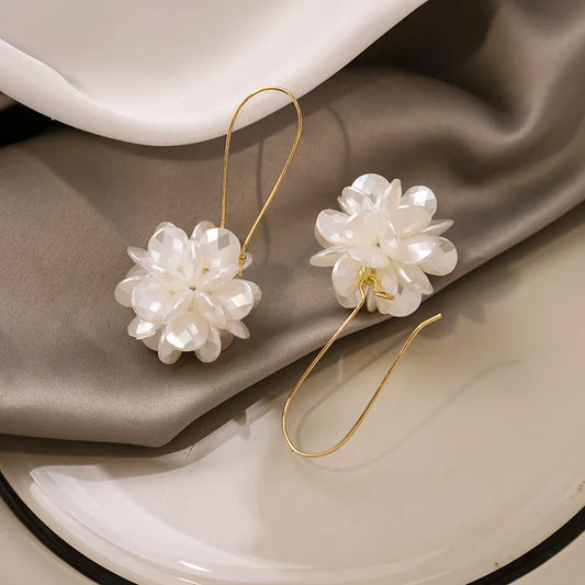 2PC Women's Fashion Trend DIY Pearl Petal Ball Earrings