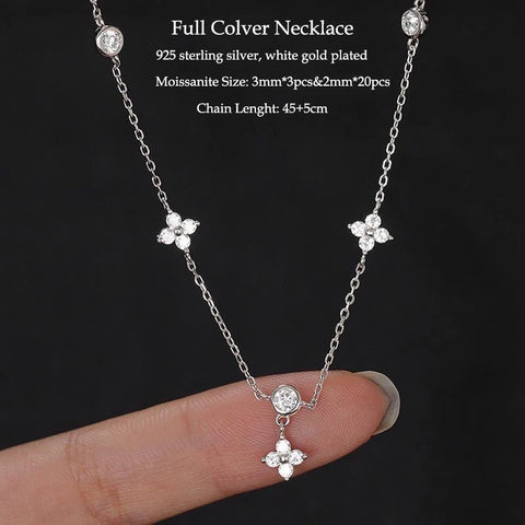 IOGOU Flower Clover Moissanite Pendant Necklace 925 Silver Clavicle Adjustable Chain for Women Girls Gift GRA Certified Jewelry