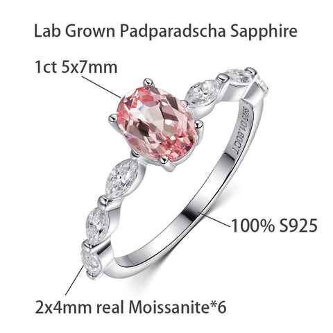OEVAS 1CT Lab Grown Ruby/ Padparadscha Sapphire Ring