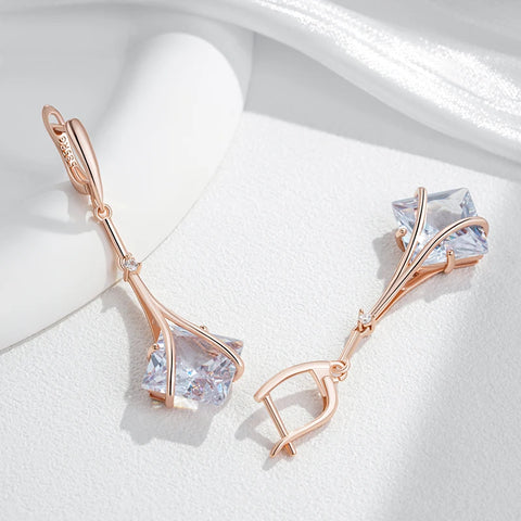 Wbmqda Shiny White Natural Zircon Long Drop Earrings