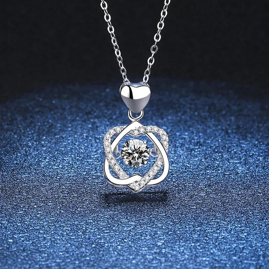 0.5ct GRA Moissanite Necklace for Women Sparkling Simulated Diamond Pendant Beating Heart S925 Silver Fine Jewelry Gift