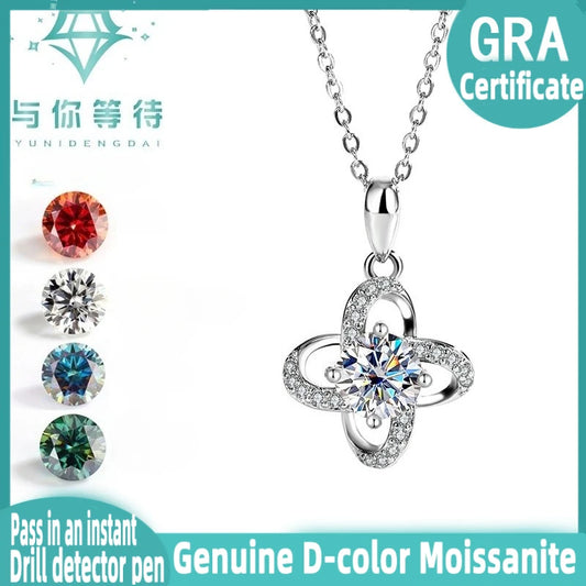 2025 New s925 sterling silver light luxury clover silver pendant Moissanite necklace is a classic and fashionable gift for women