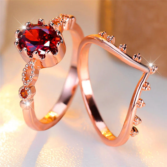 Crystal Female Red Zircon Oval Stone Ring
