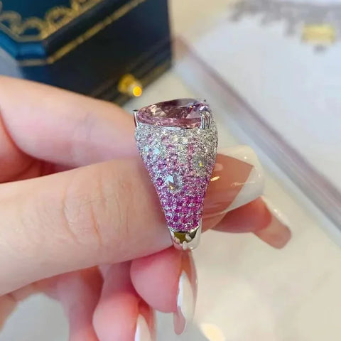 2025 Big Pink Crystal LOVE Heart Open Ring