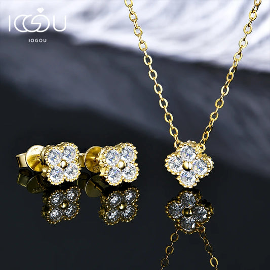 IOGOU 3 In 1 Clover Flower Pendant Necklace Earrings