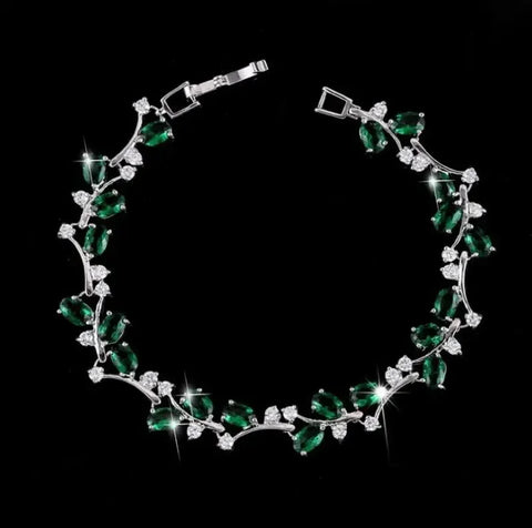 Graceful Green Crystal Leaf Bracelet