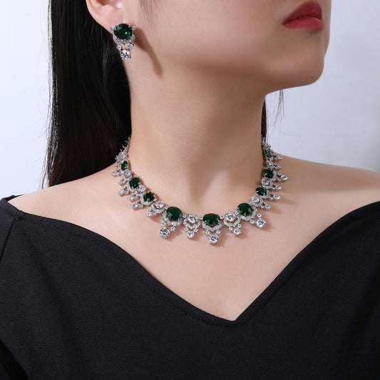 Luxury Cubic Zirconia Imitation agate stone Bridal Wedding Jewelry Set Ladies Party Lip Pendant Necklace Earrings Set  CN11330