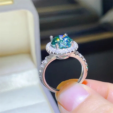 FEOBUR 3/5ct Oval Moissanite Halo Ring