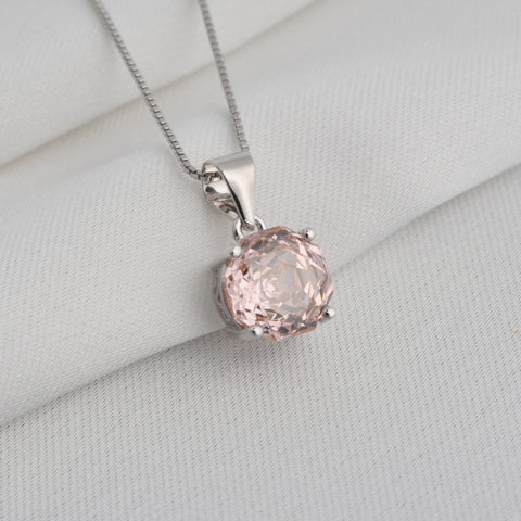 Potiy 2ct Morganite Pink Octagon Rose Cut Pendant Necklace No chain Cubic Zirconia 925 Silver Jewelry Gift