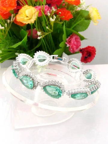 Silver Bracelet Natural Green Spinel Stone