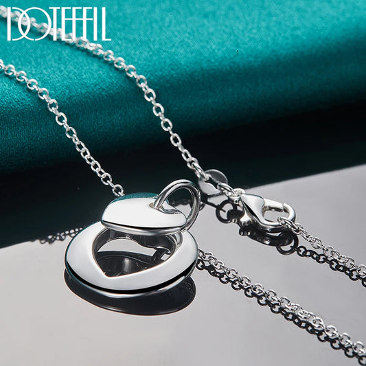 DOTEFFIL 925 Sterling Silver Heart Round Pendant Necklace 18-30 Inch Chain For Woman Man Wedding Engagement Party Charm Jewelry