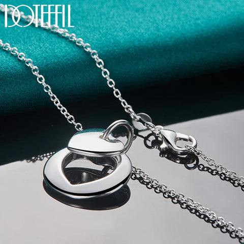 DOTEFFIL 925 Sterling Silver Heart Round Pendant Necklace 18-30 Inch Chain For Woman Man Wedding Engagement Party Charm Jewelry