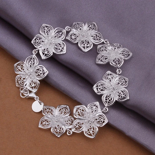 925 Sterling Silver Bracelet Flower Chain