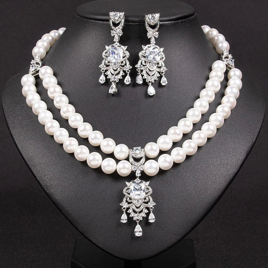 Saudi necklace summer women senior sense personality exaggerated flash light luxury water drop zircon necklace earrings set
