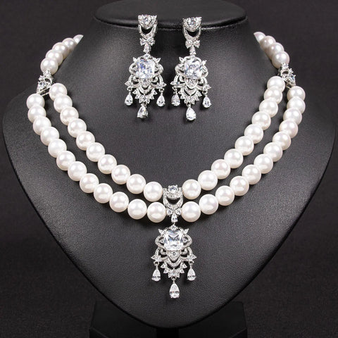 Saudi necklace summer women senior sense personality exaggerated flash light luxury water drop zircon necklace earrings set