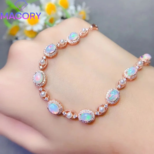 Opal bracelet silver charm