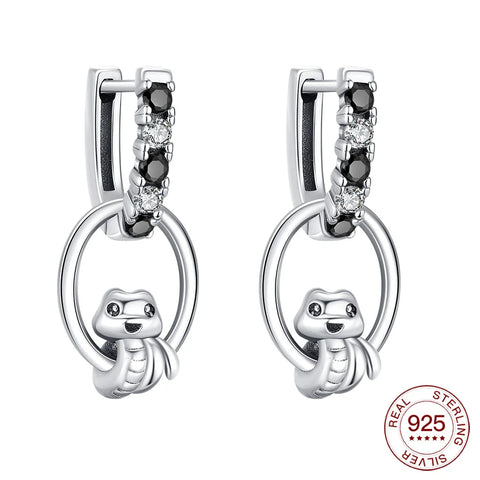 925 Sterling Silver Elegant Sparkling Lucky Clover Hoops Earring