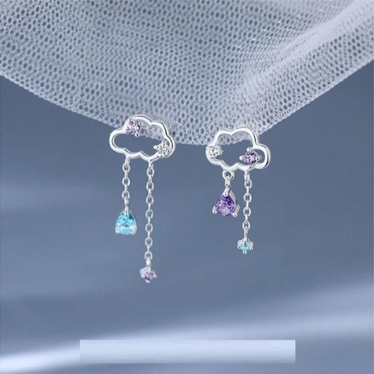 Korean Exquisite Cloud Crystal Tassel Earrings