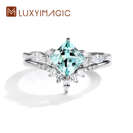 Luxyimagic Bluish Emerald Gemstone Ring