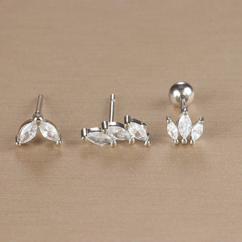3PCS Stainless Steel Gold Color Crown Stud Earring
