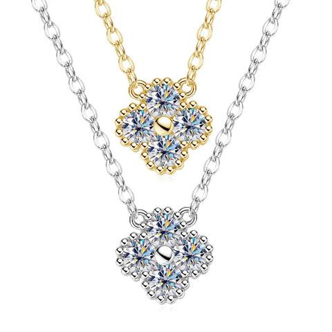 RAPRGOLD GRA Moissanite Four Clover Flower Charm Pendant Necklace Bracelet Set for Women S925 Sterling Silver Fine Jewelry Gifts