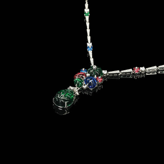 KQDANCE  Luxury Solid 925 Silver Gold Plated Synthetic Gemstone High Carbon Diamond Colorful Flower Green Leaf Fruit Necklace
