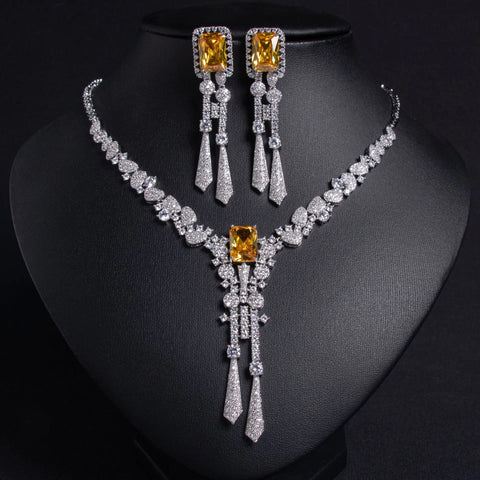 High Quality American Dubai Engagement Jewelry Sets Bridal Accessories Wedding Party Cubic Zircon Necklace Earrings Set