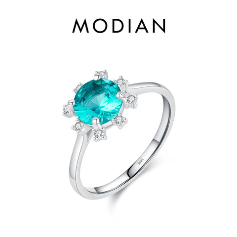 MODIAN 925 Sterling Silver Green Emerald Cute Zirconia