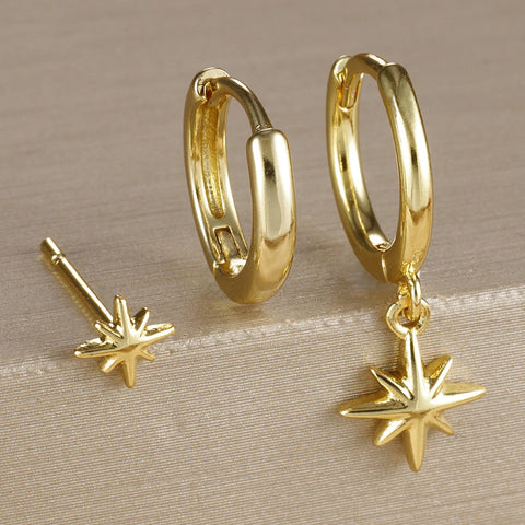 3 Piece Fashion Stainless Steel Round Star Drop Earrings
