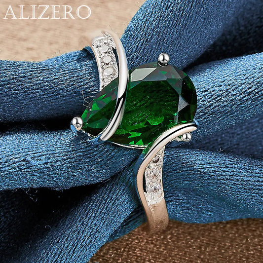 ALIZERO 925 Sterling Silver Rings Emerald Ring
