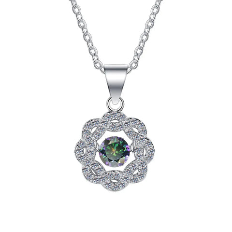JEJIRCON S925 Sterling Silver Moissanite Necklace for Women 0.5CT Jumping Heart Moving Flower Versatile Pendant Clavicle Chain