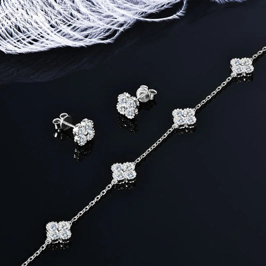 IOGOU 3 In 1 Clover Flower Pendant Necklace Earrings