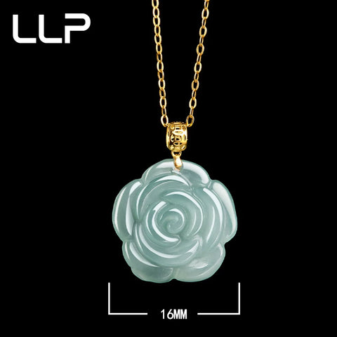 S925 Silver Inlaid Natural Rose Jade Pendant Temperament Elegant Woman Sexy Girl Holiday Gift