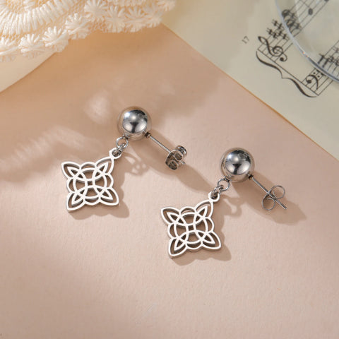 Irish Witch Knot Pendant Earrings Stainless Steel