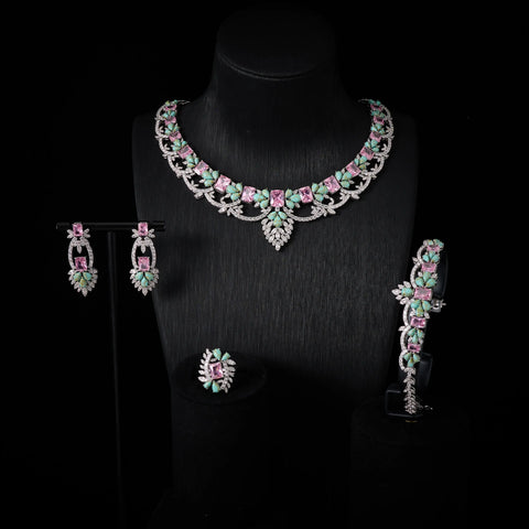 INJEWELIFE Turquoise Colors Cubic Zirconia Amethyst Jewelry Sets for Women Wedding Accessories Elegant Bridal Jewellery