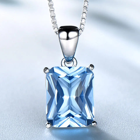 UMCHO Gemstone Nano Blue Topaz Pendants Necklaces